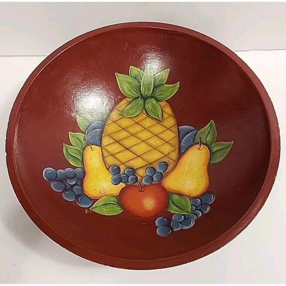 Wooden Colorful Bowl W Handpainted Fruit 11